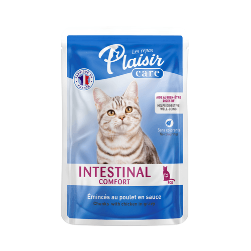 Alimento humedo Para Gato  Plaisir Cuidado Intestinal Con Trocitos De Pollo En Salsa