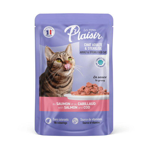 Alimento humedo  Para Gato Adulto Plaisir Con Trocitos Con Salmón Y Bacalao En Salsa