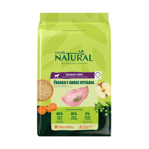 Alimento Para Perro Adulto Raza Mediana Guabi Natural Sabor Pollo y Arroz Integral