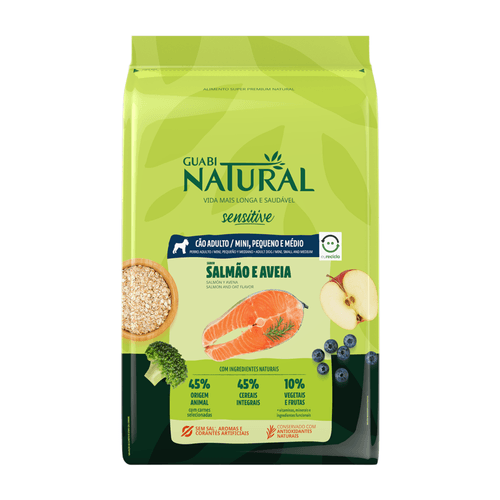 Alimento Para Perro Adulto Sensitive Raza mini Pequeña Y Mediana Guabi Natural Sabor Salmon y Avena